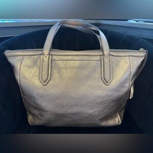 Fossil Metallic Rose Gold Carryall Tote Bag